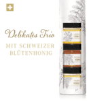 Tube: «Delikates Trio» Schweizer Blütenhonig, Kastanienhonig, Akazienhonig